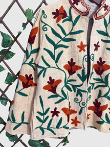 Veste en coton brodée à la main à motifs floraux, manches longues, col mandarin, grande taille, style chic prairie pour femmes, printemps - Product Image 6
