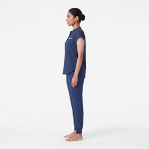 Hawk Eye Women's Navy <b>Scrub</b> Set V-Neck Top <b>Jogger</b> Pants Hospital Uniforms Custom Logo Medical Workwear - Product Image 3