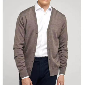 Cardigan en laine tricoté slim fit pour homme, col en V, manches longues, couleur unie, fermeture boutonnée, idéal pour l'automne, anti-boulochage - Product Image 2
