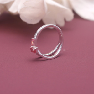 IGI Certified Fancy <b>Pink</b> Lab Grown Diamond Open Ring 14K White / Rose & Yellow Gold Emerald Cut Toi Et Moi Adjustable Ring - Product Image 6