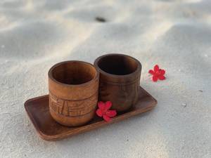 Ensemble de 3 tasses à boire en bois d'acacia faites à la main avec plateau, ensemble de tasses en bois, décoration pour la maison et la cuisine, cadeaux, ensemble de service en bois - Product Image 2
