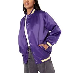 Chaqueta Varsity de Satén de Alta Calidad para Invierno, Cuello Alto, Bordado Frontal, Tela con Patrón Sólido, Cómoda, Transpirable y Teñida - Product Image 1