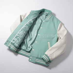 Veste universitaire pour homme, vert menthe et blanc, manches brodées, style preppy, vêtement d'automne - Product Image 6