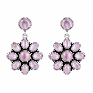 Boucles d'oreilles pendantes florales en quartz argenté oxydé |   Bijoux de fête pour femmes de style bohème - Product Image 1