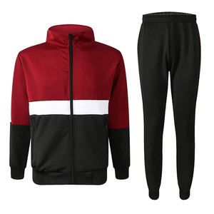 Conjunto Deportivo Unisex con Bloques de Color Rojo, Negro y Blanco, Cremallera Completa, Bolsillos Laterales, Transpirable, Estilo Deportivo, para Otoño, Corte Regular - Product Image 1