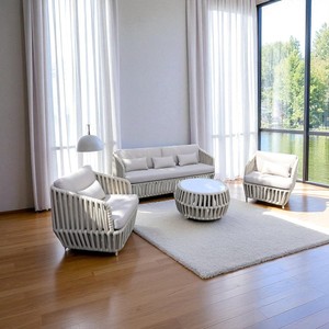 Ensemble de canapés contemporains en rotin avec coussins en mousse haute densité, mobilier de jardin extérieur, rotin PE imperméable et résistant aux UV - Product Image 2