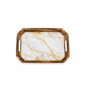 Plateau de rangement en bois motif feuille de palmier tucan, finition vernie, design moderne et luxueux, multifonction, compatible lave-vaisselle pour la table - Product Image 4