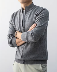 Men's Zip up Turtleneck Sweater Knitted Full Zip Cardigan Long Sleeve Solid Color Polyester/Cotton 320g for Autumn Winter - Product Image 2
