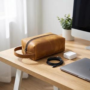 Genuine Leather Toiletry Bag <b>Mens</b> Dopp <b>Kit</b> Travel Wash Bag <b>Shaving</b> <b>Kit</b> Pouch Waterproof Lining Bulk Factory TYG-0215 - Product Image 3