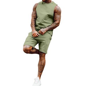 Premium Fitness Workout Clothing Lightweight Fabric Quick Dry Comfortable Fit For Training Men Sleeveless T Shirt Short <b>Set</b> - Product Image 5