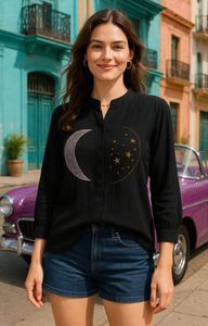 เสื้อเชิ้ตผู้หญิงคุณภาพสูง ผ้าเรยอน ปักลาย คอจีน แขนยาว สวมใส่สบาย ทรงปกติ จากซัพพลายเออร์ - Product Image 4