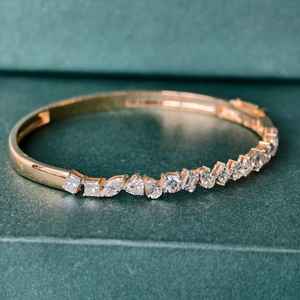 Lab Grown Diamond <b>Bangle</b> Bracelet 14k <b>Solid</b> <b>Gold</b> Multi Shapes Cut Diamond Bracelet For Unisex Jewelry Promise Gift For Partner - Product Image 4