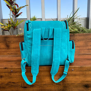 กระเป๋าใส่แล็ปท็อปหนังแท้อเนกประสงค์มีที่ใส่ผ้าอ้อมหนังนิ่มสีเทอร์ควอยส์ตะเข็บดีไซน์ใหม่ - Product Image 5