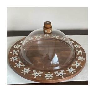 <b>Large</b> round wooden Arabic <b>tray</b> with detailed mother of pearl hand carving luxury Islamic home decoration - Product Image 3
