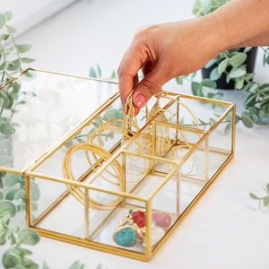 Copper Frame Glass Jewelry <b>Box</b> With Chain Lid For Necklace Ring Storage <b>Vanity</b> Desk Use - Product Image 6