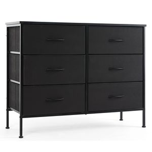 Cassettiera Larga a 6 Cassetti per Camera da Letto, Contenitore in Tessuto con Struttura in Metallo e Piano in Legno, Adatta per TV - Product Image 1