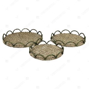 BOTANICAL TRIM Scalloped Seagrass Storage Trays Set Modern Plant Fiber Woven <b>Basket</b> Sustainable Portable for <b>Table</b> Neatening - Product Image 4