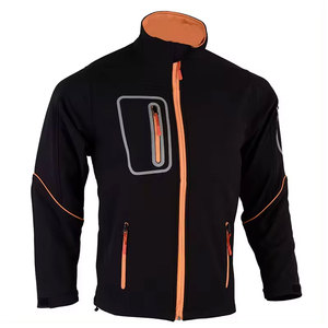 Veste en polaire noire pour homme avec surpiqûres orange, col montant, coupe-vent, vêtement décontracté pour l'extérieur, coupe régulière, matière polyester - Product Image 2