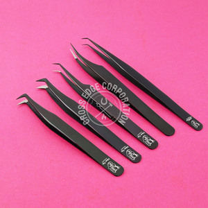 Eyelashes Tweezers Wholesale Lashes Tweezers Eyelashes Box Packaging 5 Pairs Black Color Private Label Eye Lashes 90 Degree - Product Image 1