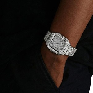 Premium Quality Luxury <b>Watch</b> Comes With Square Roman Dial Iced Out Moissanite Diamond <b>Watch</b> With Stainless Steel Metal <b>Case</b> - Product Image 2