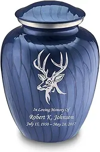 Urnas de Cremación Personalizadas con Diseño de Ciervo para Cenizas Humanas, Urna Funeraria Grande de Color Azul Cobalto con Perlas para Hombres y Mujeres, Capacidad para 200 lbs - Product Image 3