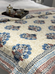 Pure Mulmul Cotton 100x100 <b>Quilt</b> Fabric Handmade Floral Printed Soft Razai Fabric for Home Textile Buyers - Product Image 4