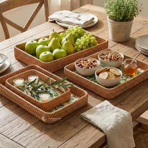 ถาดเสิร์ฟหวาย ถาดสี่เหลี่ยมฝังเปลือกหอย ถาดโมเสกเปลือกหอยมุกสีเขียวใบไม้ สำหรับตกแต่งโต๊ะกาแฟและโต๊ะเครื่องแป้ง - Product Image 5