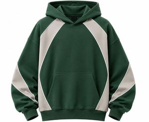 Men's Green Hooded Fleece Sweatshirt <b>Raglan</b> Sleeve Spandex/Cotton Solid Loose Fit Front Pocket Casual Winter Wear ODM Breathable - Product Image 1
