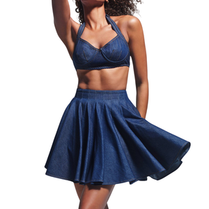 Wholesale Women's High Waist Casual Ruched Satin Mini <b>Skirt</b> Flared Asymmetrical Hem Soft Fabric OEM/ODM Custom - Product Image 3