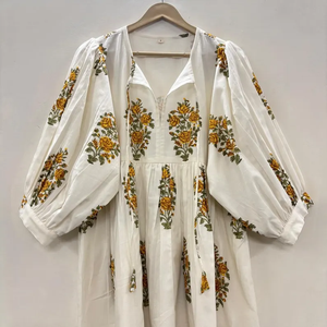 Vestido Midi Informal de Algodón Tejido para Mujer, Manga Corta, Cintura Imperio, Estilo Babydoll, Cuello en V, Holgado, para Todas las Temporadas, Funcional - Product Image 4