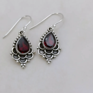 Boucles d'oreilles grenat en argent sterling 925, faites à la main, style bohème, pour femme, bijoux pierre de naissance de juin, bague de promesse - Product Image 3