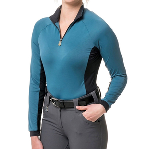 Chemise de concours équestre pour femmes, tissu extensible 4 directions en spandex/coton, séchage rapide, respirant, motif uni, tissu tissé 240g, pour l'équitation - Product Image 2