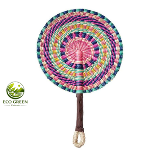 Eco Friendly Seagrass Hand Fan Oval Round Shape Colorful Woven Fan for <b>Wedding</b> Party Home Decoration and Gift - Product Image 4