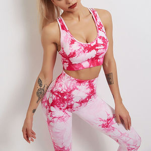 Conjunto Deportivo Personalizado 2026 para Mujer, Bra Deportivo Tie Dye y Leggings de Cintura Alta, Espalda Cruzada, Estampado, para Yoga, Gimnasio, Ejercicio - Product Image 4