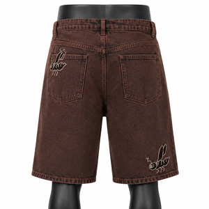 Men’s Vintage Acid Wash Denim Jorts Loose Fit Embroidered Knee Length Baggy Jean Shorts Streetwear Fashion Custom Logo OEM - Product Image 2