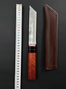 Cuchillo de Caza de Acero Forjado, Cuchillo Tanto de Hoja Fija con Mango de Madera de Paddock y Funda de Cuero, Cuchillo de Supervivencia para Exteriores - Product Image 3