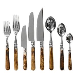 Tenedor Cuchara Cuchillo Juego de cubiertos grandes Material de acero inoxidable plateado con asas de madera pulida - Product Image 1