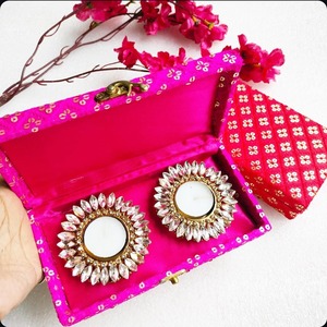 Kundan Stone <b>Work</b> Tealight Holder Set of 2 with <b>Gift</b> Box for Diwali Wedding Favors Kirtan <b>Gifts</b> and <b>Home</b> Decor - Product Image 5