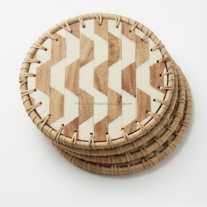 Premium <b>Epoxy</b> Resin Pearl Round Modern Placemat Cane Border Eco-Friendly Non-Slip 8-Inch <b>Table</b> Mat Dining Coffee <b>Tables</b> - Product Image 5