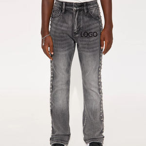 Jeans de mezclilla cómodos para niños, mezcla de algodón, efecto lavado, con cierre de botón y bolsillos laterales, precio económico para compradores - Product Image 1