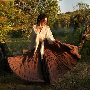 Falda Maxi de Cintura Alta, de Algodón y Rayón, Fluida, para Bailar, con Tela Ligera y Estilo Bohemio Informal - Product Image 1