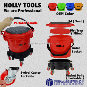Seau <span class=keywords><strong>de</strong></span> <span class=keywords><strong>nettoyage</strong></span> multifonctionnel 2 en 1 Seau à poussière abrasive domestique Castor Dolly Lid Seat and Clean Tools Mop Water Filter Bucket - Product Image 2