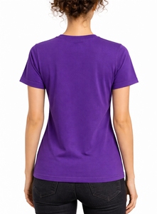 เสื้อยืดสีม่วงล้วนสำหรับผู้หญิง แขนสั้น นุ่มสบาย เรียบง่าย สบายๆ ใส่ได้ทุกวัน - Product Image 3