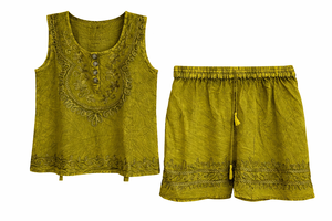 Women's <b>Viscose</b> Embroidered <b>Top</b> and Short Set Manufacturer - Product Image 2