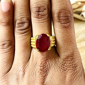 Hot Selling Tribal Textured <b>Ring</b> Boho Brass Band Women 18k <b>Gold</b> Plated Vintage <b>Cocktail</b> Garnet Statement <b>Ring</b> Wholesale/OEM/ODM - Product Image 6