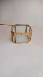Gold Glass Jewelry <b>Box</b> Metal Frame Hexagonal Clear Display Storage Case for <b>Vanity</b> Desk - Product Image 1