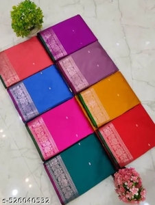 Sari de Seda Banarasi Zari Booti para Mujer de K V INTERNATIONAL con Borde Zari, Estilo Tradicional para Bodas, Fiestas y Diwali - Product Image 4