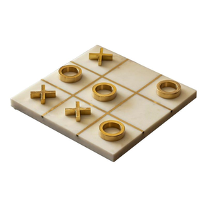 Plateau de jeu de Tic Tac Toe de luxe en marbre avec pièces dorées, jeu de stratégie décoratif pour table basse - Product Image 1