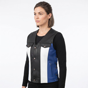 Chaleco de Cuero Ajustado para Mujer, Chaleco de Cuero con Botones, Chaleco sin Mangas para Mujer, Chaleco de Cuero con Bolsillos Laterales para Chicas - Product Image 1