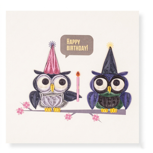 Carte en quilling, couple, hibou mignon, thème d'anniversaire, carte en quilling faite à la main, cartes de vœux avec enveloppe, art papier, cadeau, joyeux anniversaire - Product Image 1